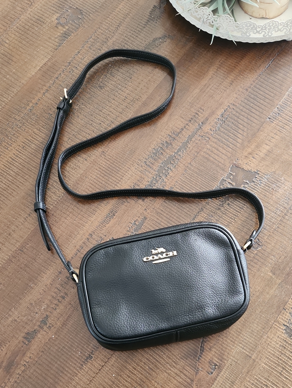 Coach Black Leather Crossbody Camera Bag with Gold Hardware